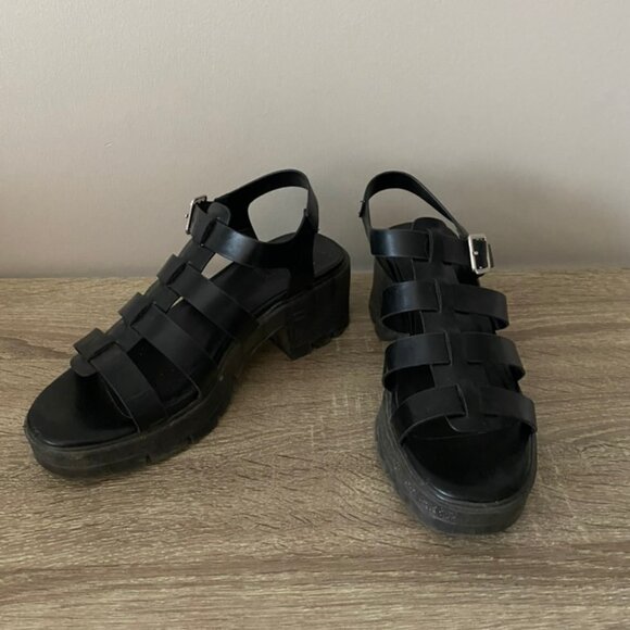 black cut out block heel platform sandals - Picture 2 of 5